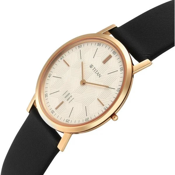 Titan Edge Beige Dial Black Leather Strap Analog Watch for Men