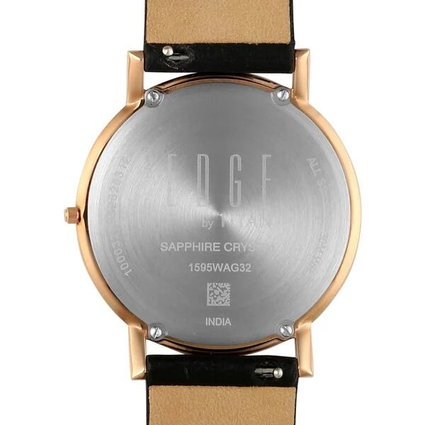 Titan Edge Beige Dial Black Leather Strap Analog Watch for Men