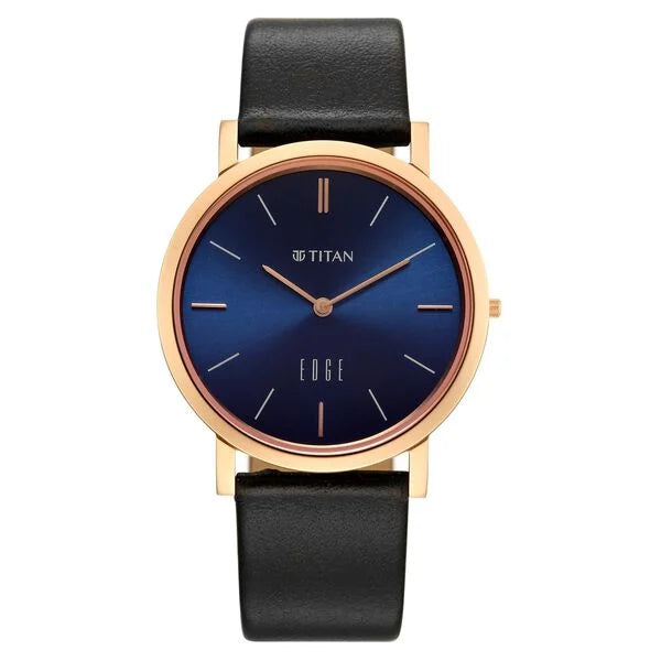Titan Edge Blue Dial Black Leather Strap Analog Watch for Men