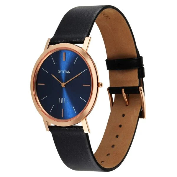 Titan Edge Blue Dial Black Leather Strap Analog Watch for Men