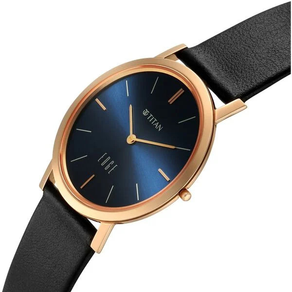 Titan Edge Blue Dial Black Leather Strap Analog Watch for Men