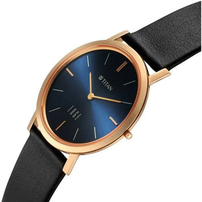Titan Edge Blue Dial Black Leather Strap Analog Watch for Men