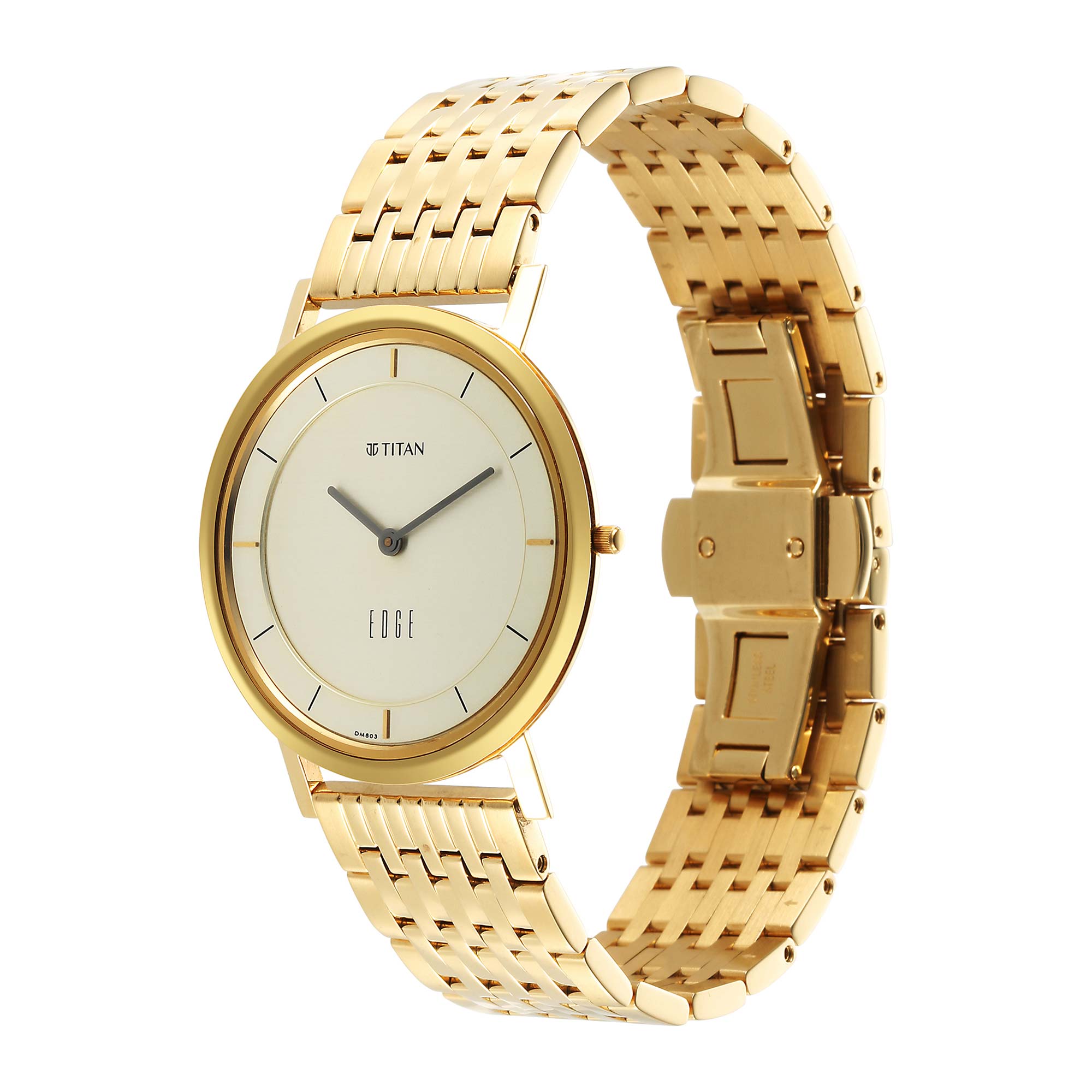 Titan Edge Champagne Dial Gold Stainless Steel Strap Watch Men