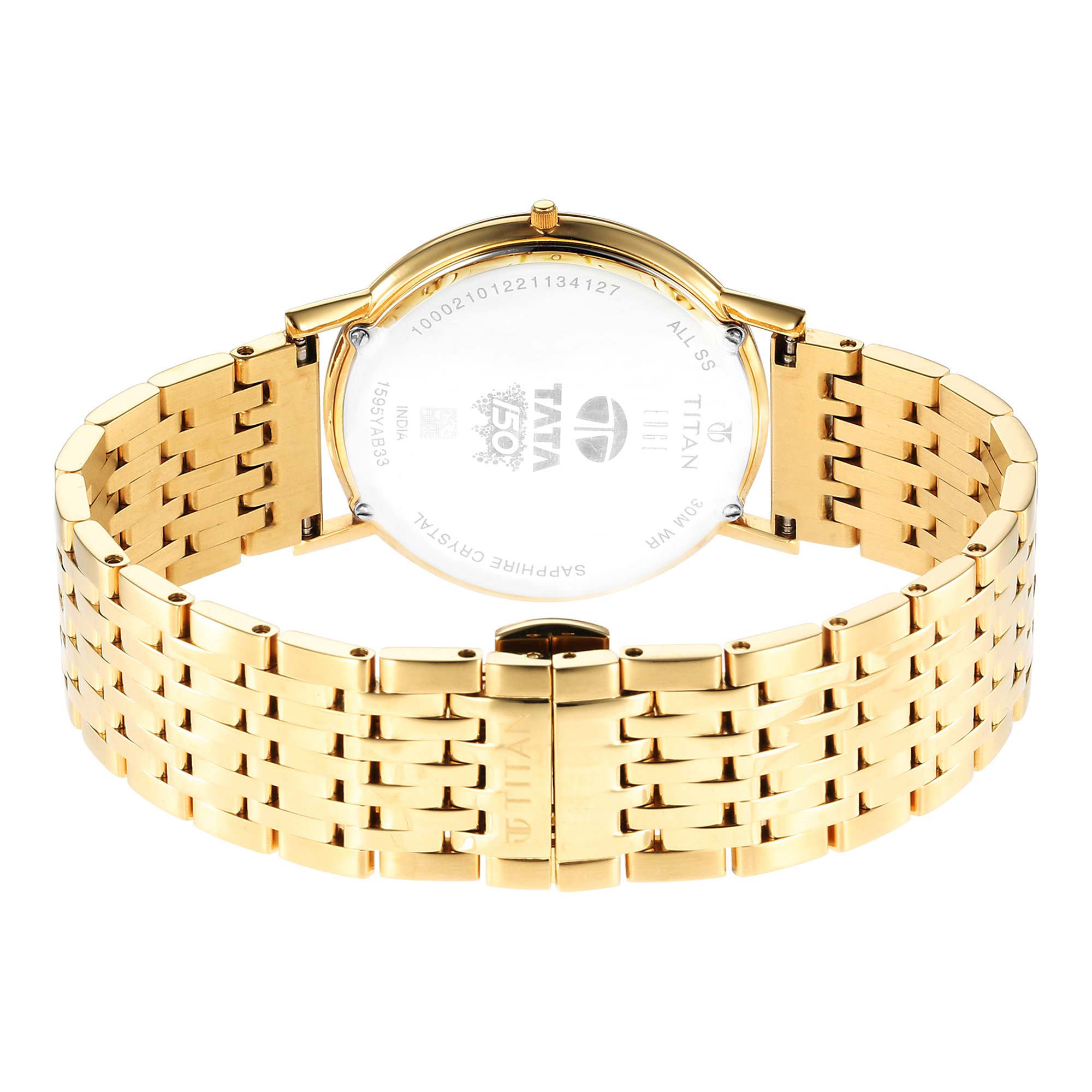 Titan Edge Champagne Dial Gold Stainless Steel Strap Watch Men