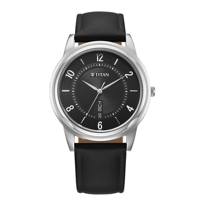 Titan Black Dial Leather Strap Analog Watch for Men