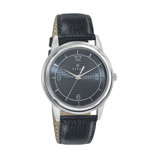 Titan Quartz Black Dial Leather Strap Men Watch