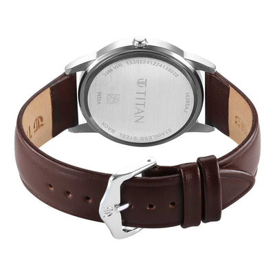 Titan Silver Dial Brown Leather Strap Analog Watch for Men
