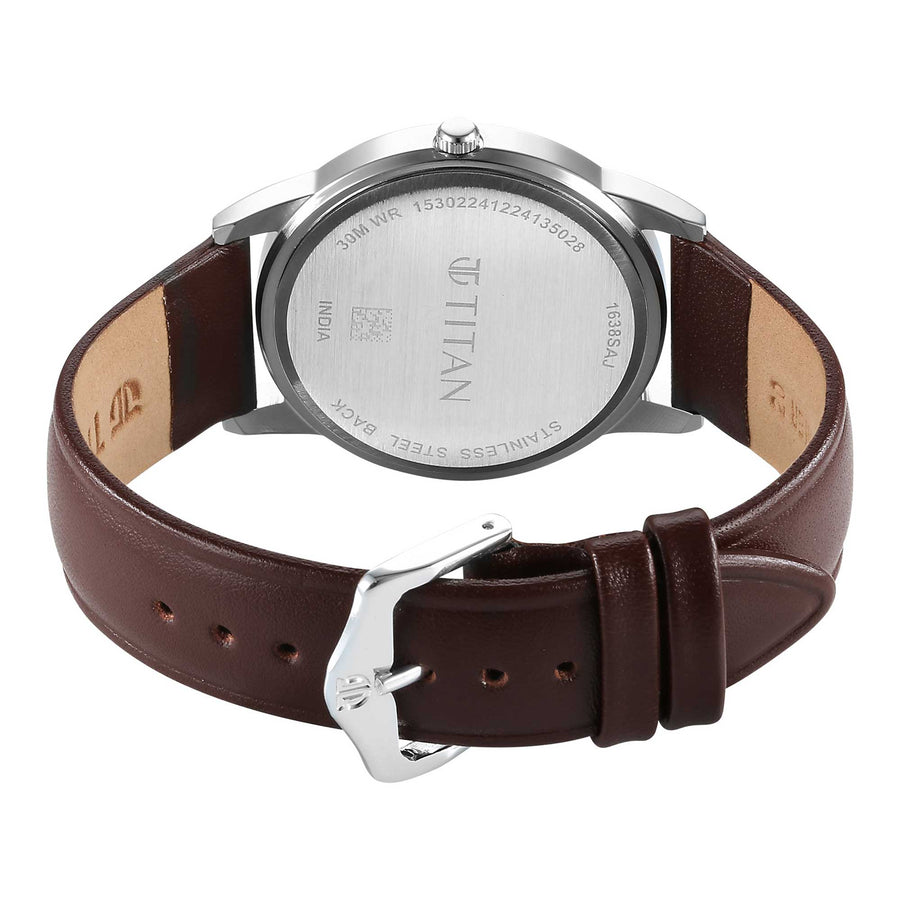 Titan Silver Dial Brown Leather Strap Analog Watch for Men