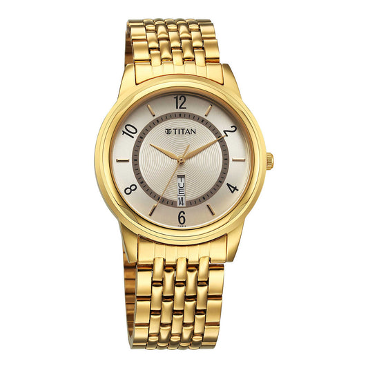 gold men wrist watch
