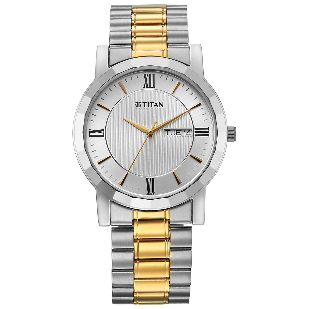 Titan Karishma Silver Dial Dual Color Stainless Steel Strap Analog Watch For Men  1644BM03