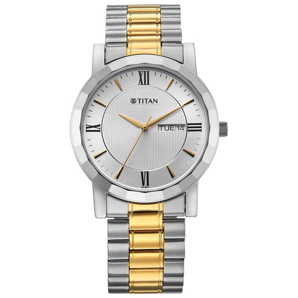 Titan Karishma Silver Dial Dual Color Stainless Steel Strap Analog Watch For Men  1644BM03