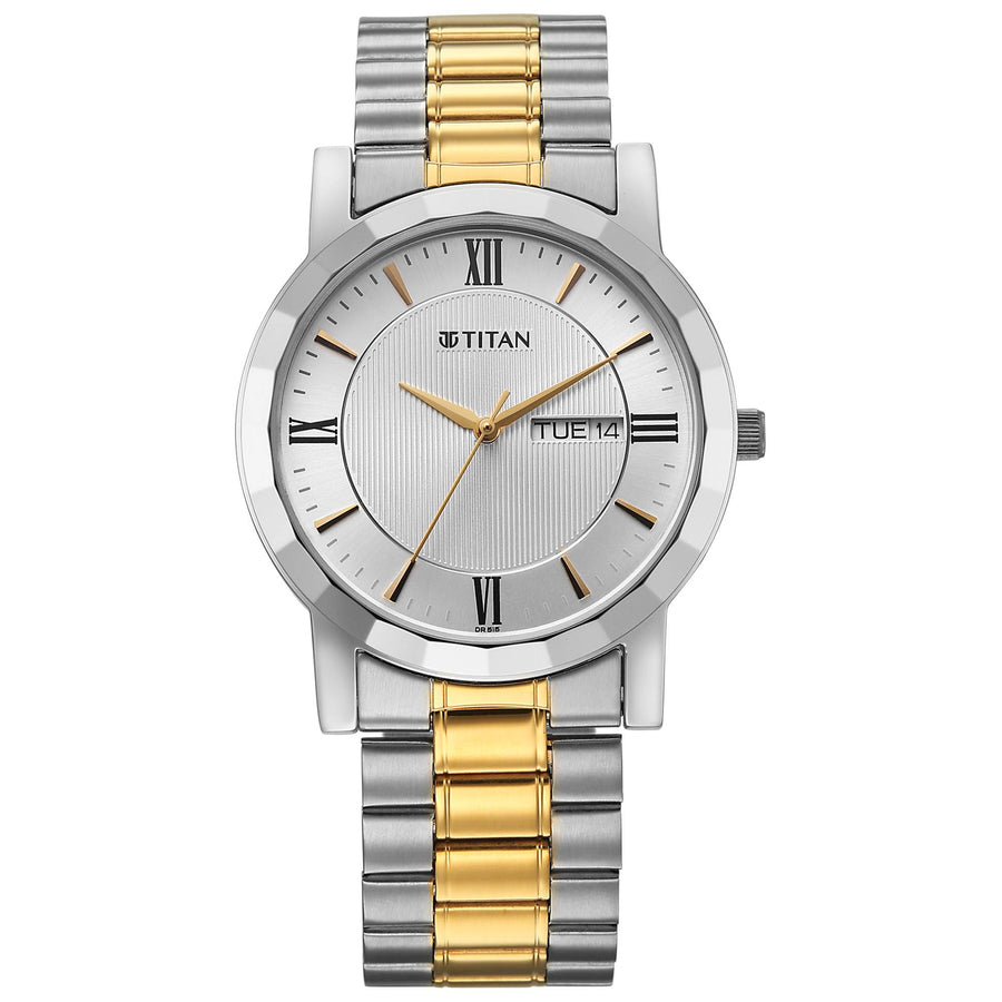 Titan Karishma Silver Dial Dual Color Stainless Steel Strap Analog Watch For Men  1644BM03