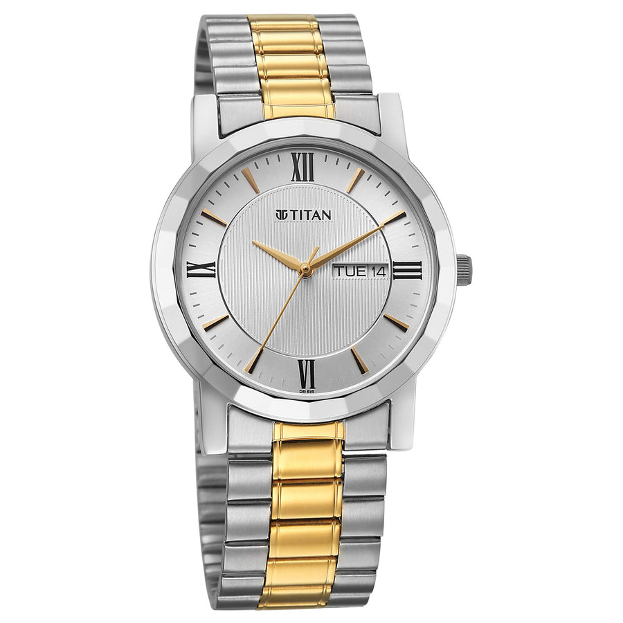 Titan Karishma Silver Dial Dual Color Stainless Steel Strap Analog Watch For Men  1644BM03