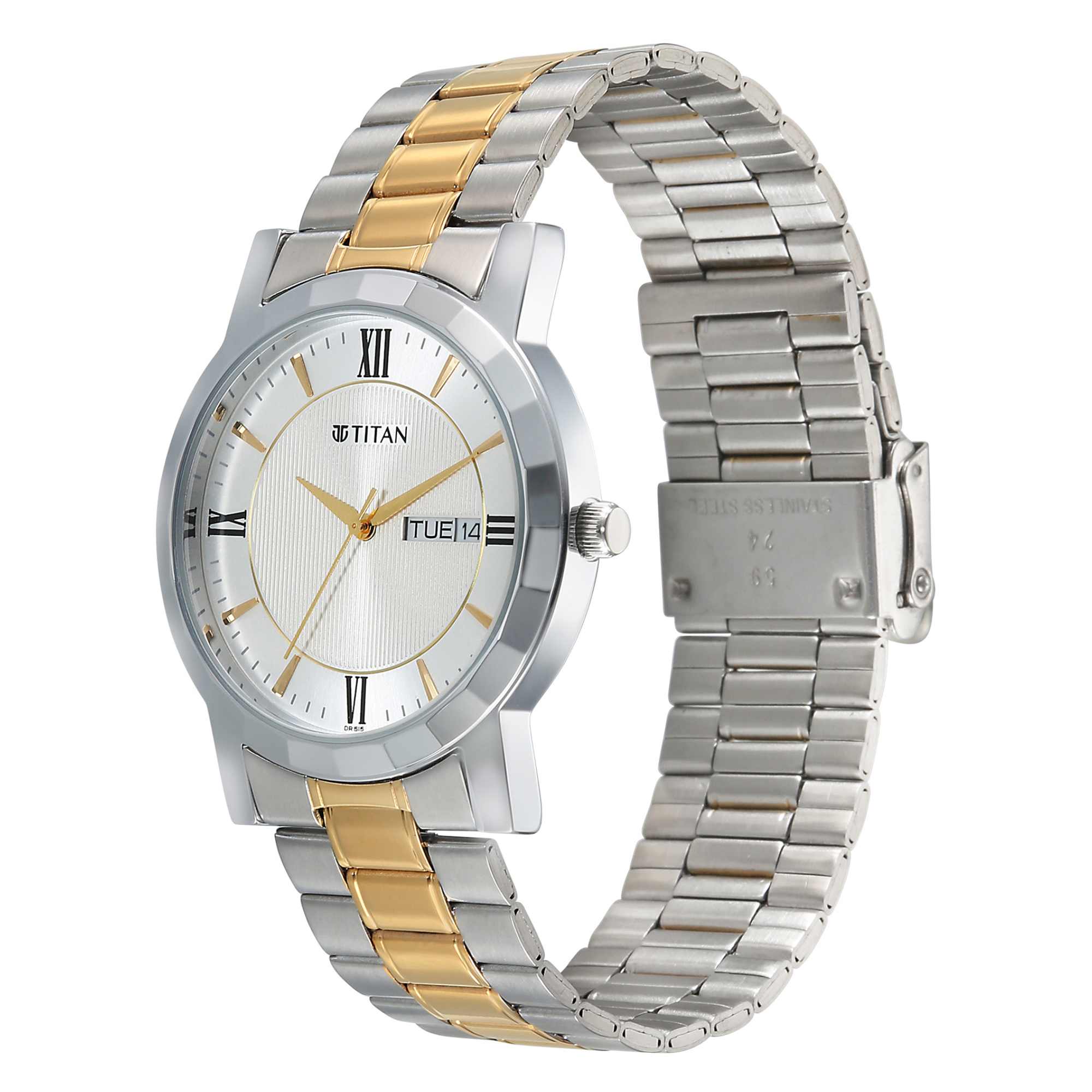 Titan Karishma Silver Dial Dual Color Stainless Steel Strap Analog Watch For Men  1644BM03