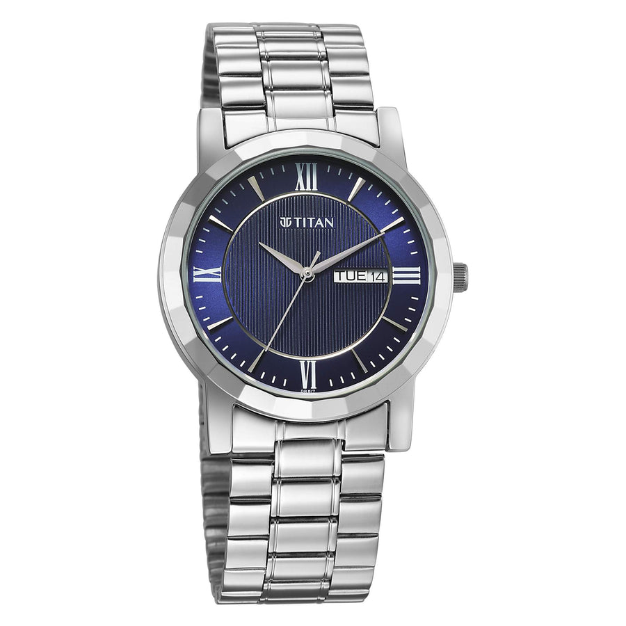 Titan Karishma Blue Dial Silver Stainless Steel Strap Analog Watch For Men
