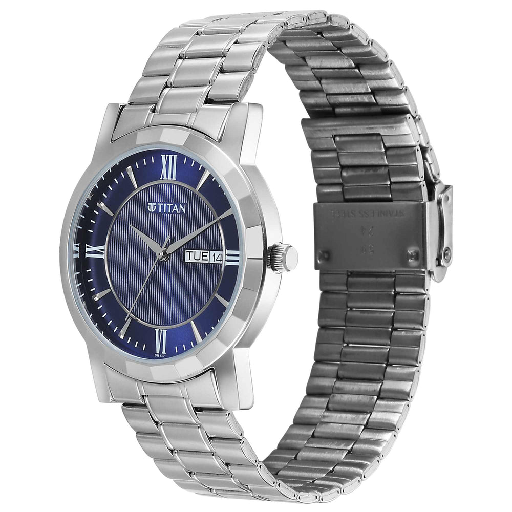 Titan Karishma Blue Dial Silver Stainless Steel Strap Analog Watch For Men