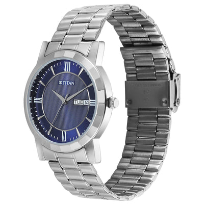 Titan Karishma Blue Dial Silver Stainless Steel Strap Analog Watch For Men