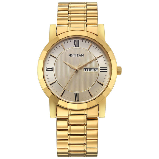 Titan Karishma Gents Upg Beige Round Dial Stainless Steel Strap Watch For Men