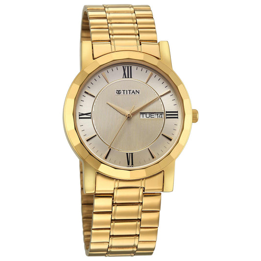 Titan Karishma Gents Upg Beige Round Dial Stainless Steel Strap Watch For Men
