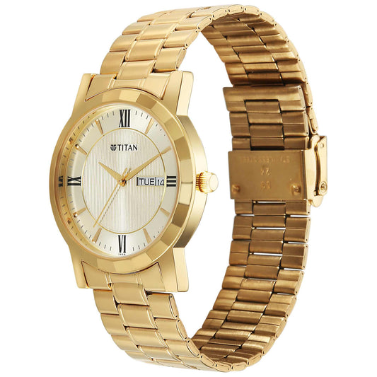 Titan Karishma Gents Upg Beige Round Dial Stainless Steel Strap Watch For Men