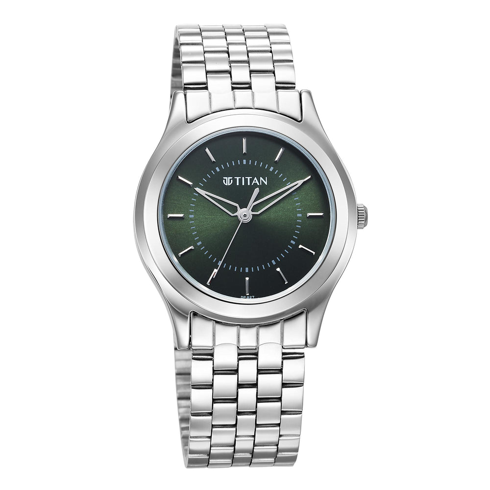 Titan Green Dial Silver Stainless Steel Strap Analog Watch for Men
