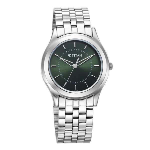 Titan Green Dial Silver Stainless Steel Strap Analog Watch for Men
