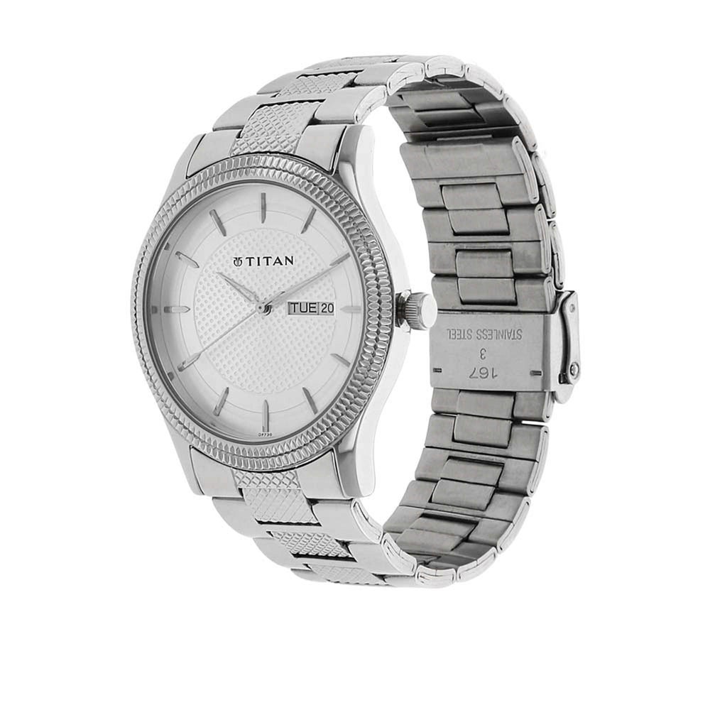 Titan Silver Dial Stainless Steel Strap Analog with Day-Date Watch for Men