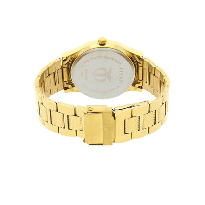 Titan Analog with Day and Date Quartz Champagne Dial Metal Round Stainless Steel Strap watch for Men