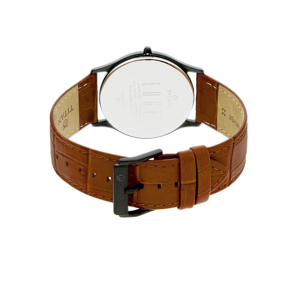 Titan Edge Black Dial Brown Leather Strap Analog with Date Watch for Men