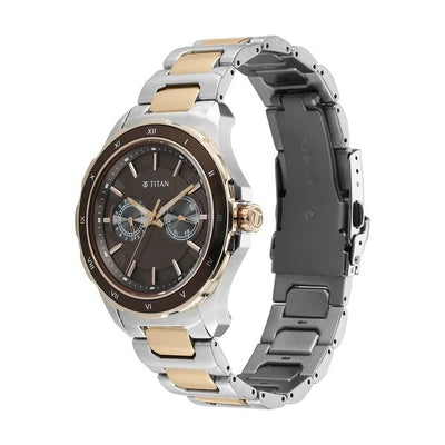 Titan Brown Panda Dial Two Toned Bimetal Strap Multifunction Watch for Men