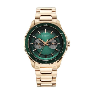 Titan Green Dial Gold Stainless Steel Multifunction Watch for Men