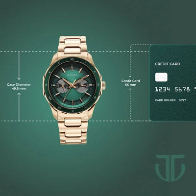 Titan Green Dial Gold Stainless Steel Multifunction Watch for Men