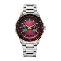 Titan Burgundy Panda Dial Silver Stainless Steel Strap Multifunction Watch for Men