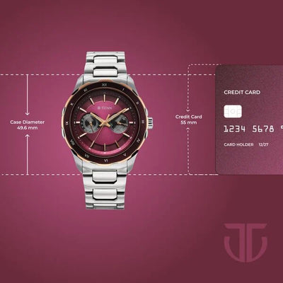 Titan Burgundy Panda Dial Silver Stainless Steel Strap Multifunction Watch for Men