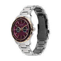Titan Burgundy Panda Dial Silver Stainless Steel Strap Multifunction Watch for Men