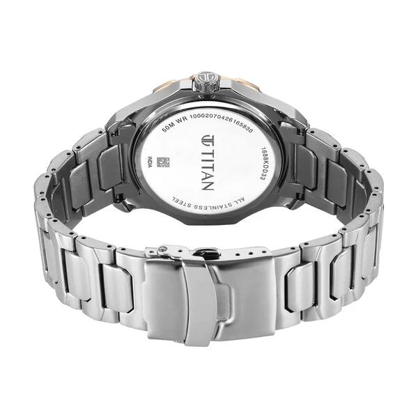 Titan Burgundy Panda Dial Silver Stainless Steel Strap Multifunction Watch for Men