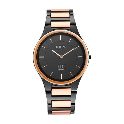 Titan Edge Ceramic Quartz in Midnight Gold with Black Dial Watch for Men
