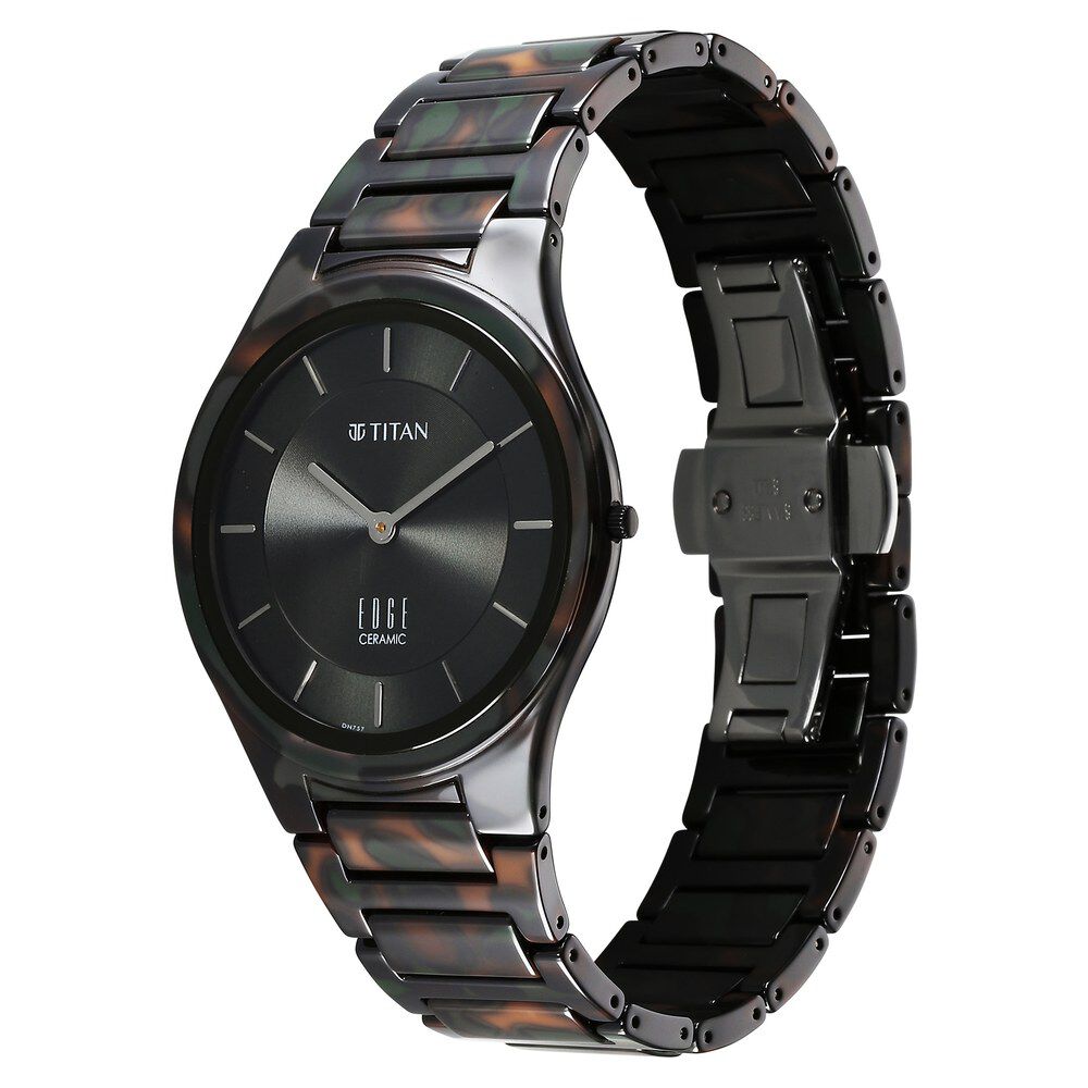 Titan Ceramic Camo Quartz Analog Green Dial Ceramic Strap Watch For Men
