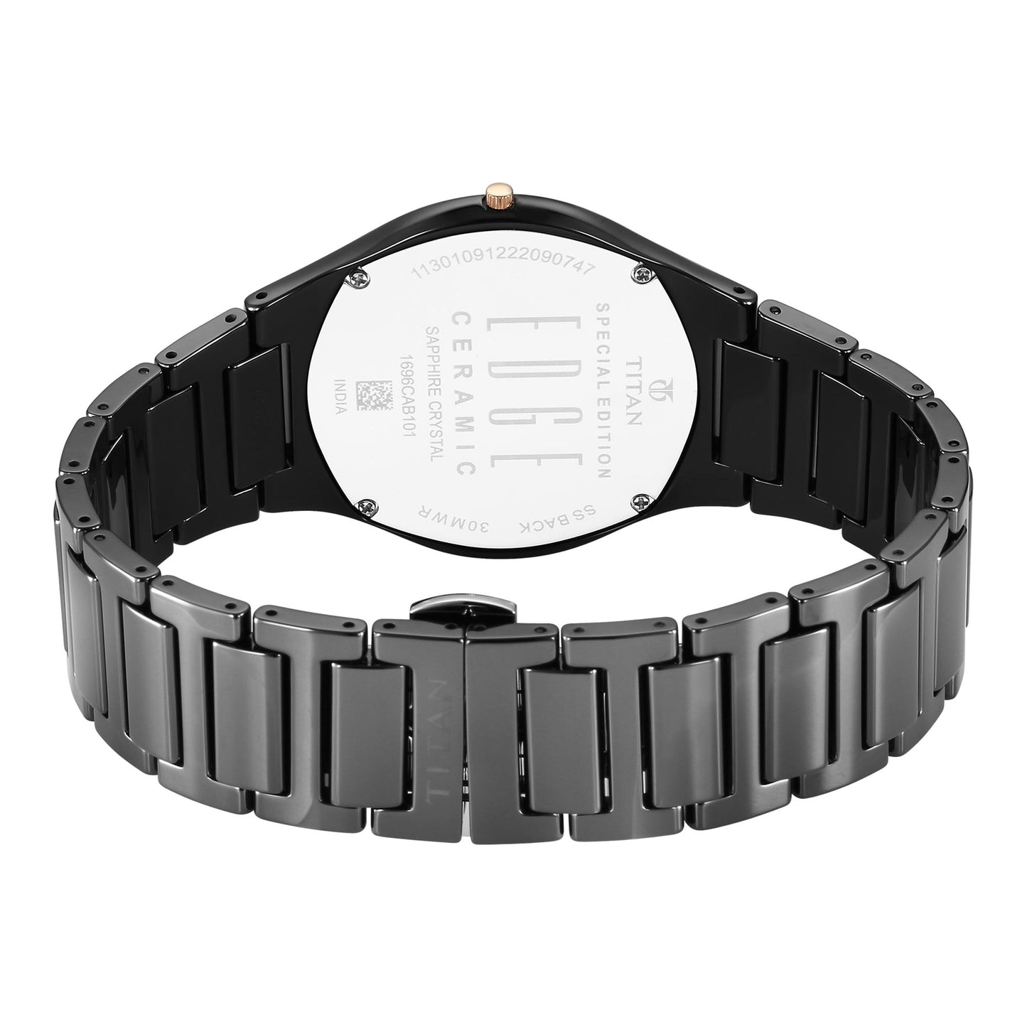 Titan Edge Quartz Analog Black Dial  Black Color Solid Ceramic Strap Watch For Men