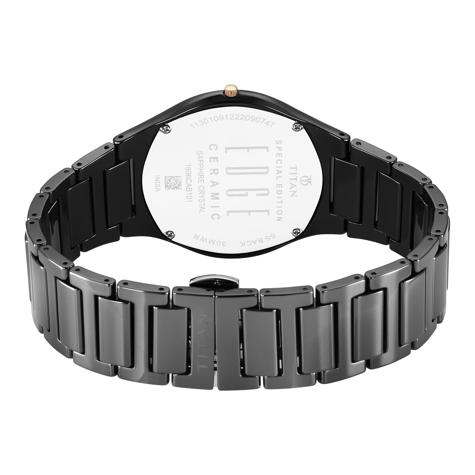 Titan Edge Ceramic Quartz in Glossy Black with Diamonds and Black Dial Watch for Men