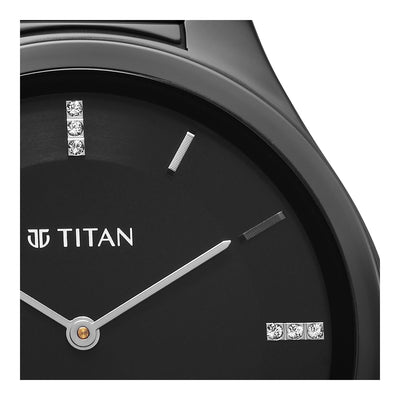 Titan Edge Ceramic Quartz in Glossy Black with Diamonds and Black Dial Watch for Men