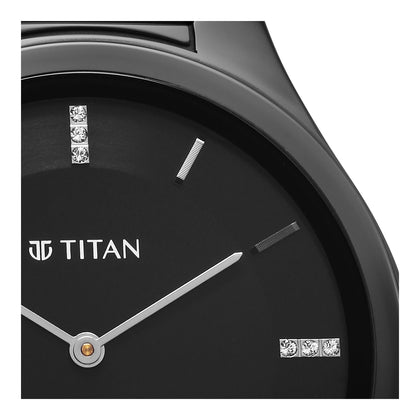 Titan Edge Ceramic Quartz in Glossy Black with Diamonds and Black Dial Watch for Men