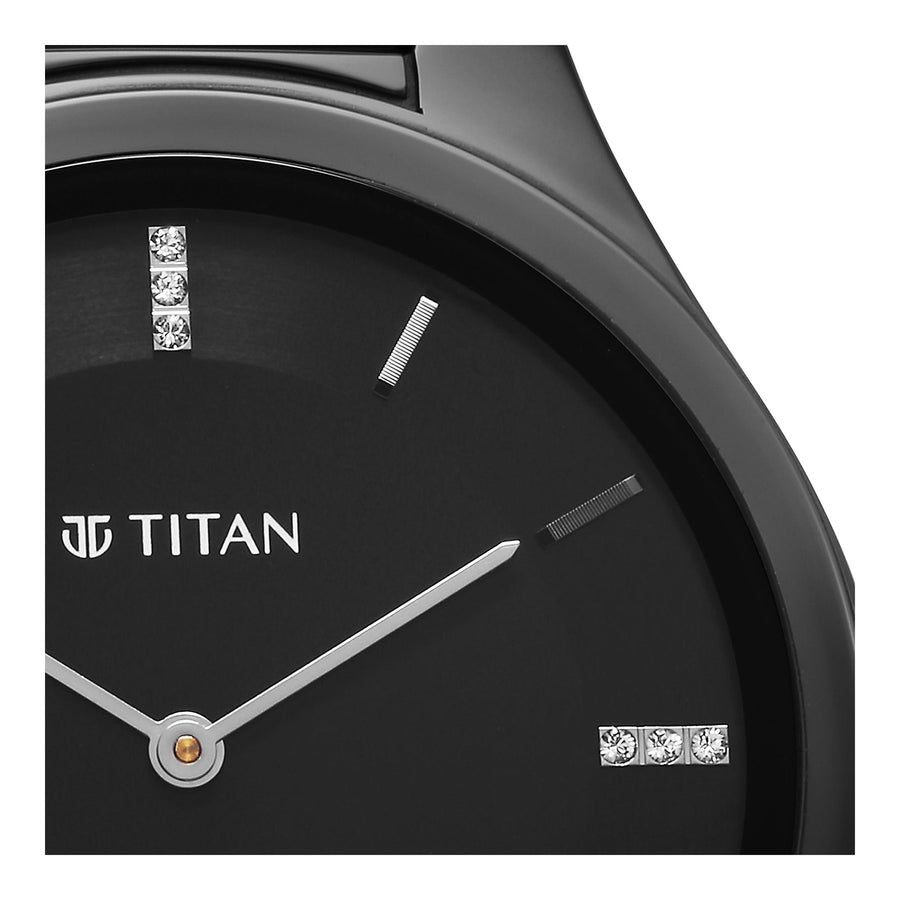 Titan Edge Ceramic Quartz in Glossy Black with Diamonds and Black Dial Watch for Men