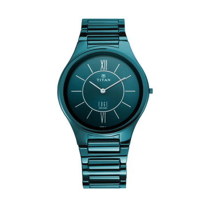 Titan Edge Ceramic Quartz in Glossy Electric Blue Dial Watch for Men