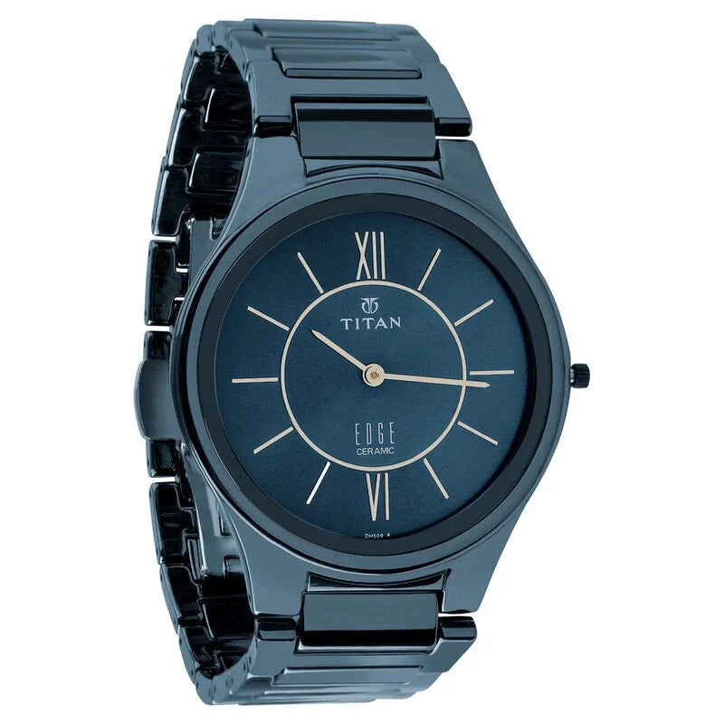 Titan Edge Ceramic Quartz in Glossy Electric Blue Dial Watch for Men