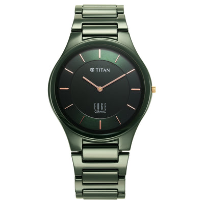 Titan Edge Ceramic Quartz in Glossy Green Dial Watch for Men
