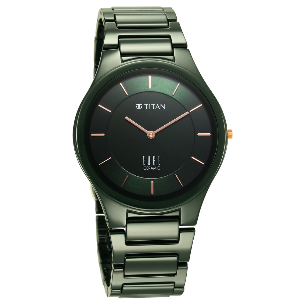 Titan Edge Ceramic Quartz in Glossy Green Dial Watch for Men