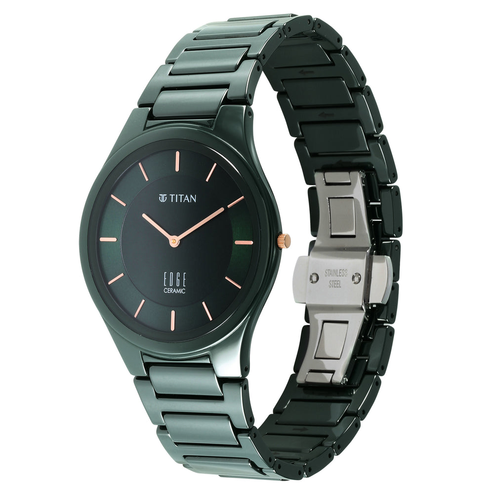 Titan Edge Ceramic Quartz in Glossy Green Dial Watch for Men