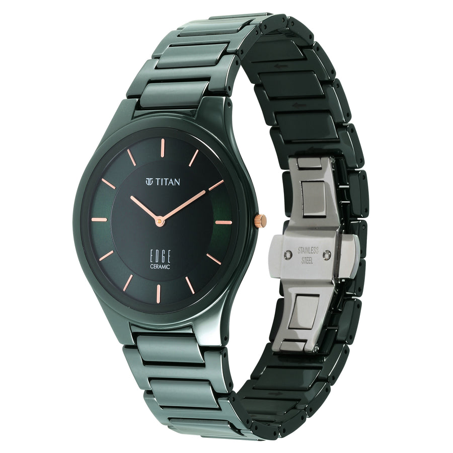 Titan Edge Ceramic Quartz in Glossy Green Dial Watch for Men