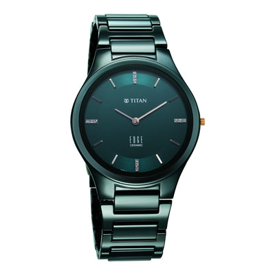 Titan Edge Ceramic Quartz in Atlantic Blue Dial with Diamonds Watch for Men